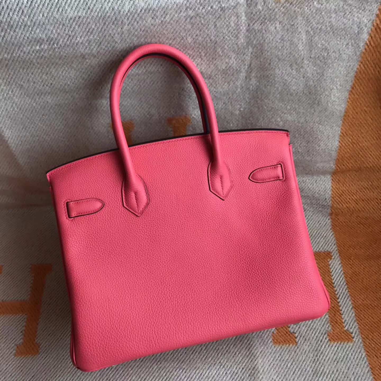 Fashion Hermes T5 Peach Pink Togo Calfskin Birkin Bag30cm Silver Hardware