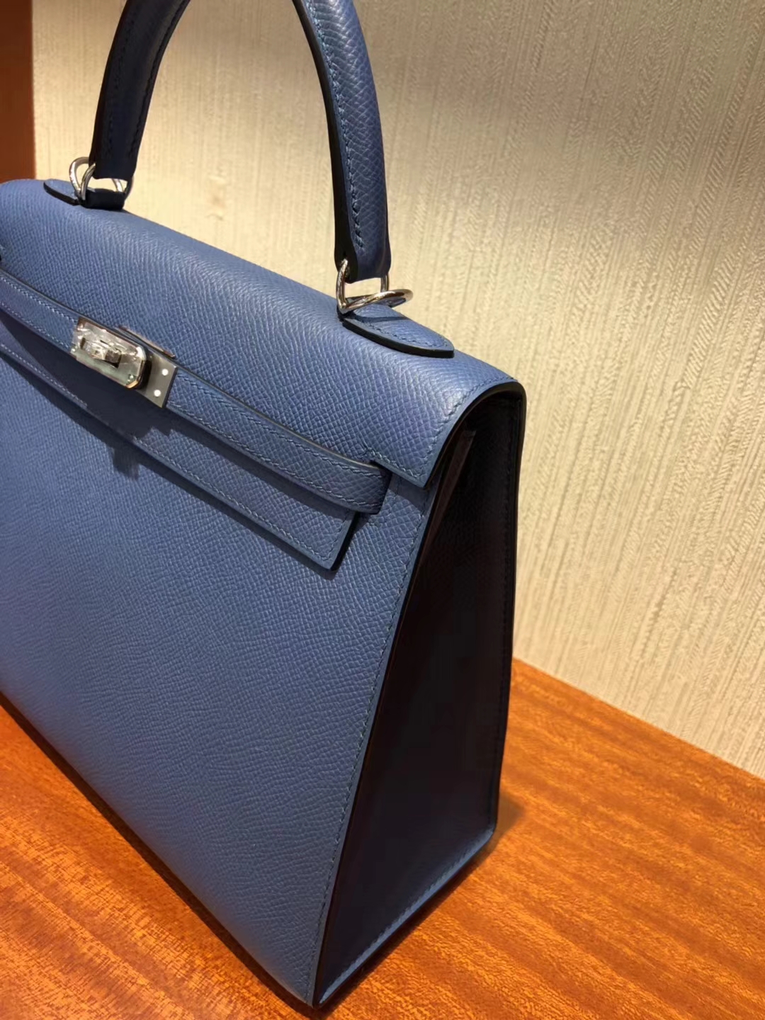 New Arrival Hermes 7R Blue Azur Epsom Calf Kelly25CM Bag Silver Hardware