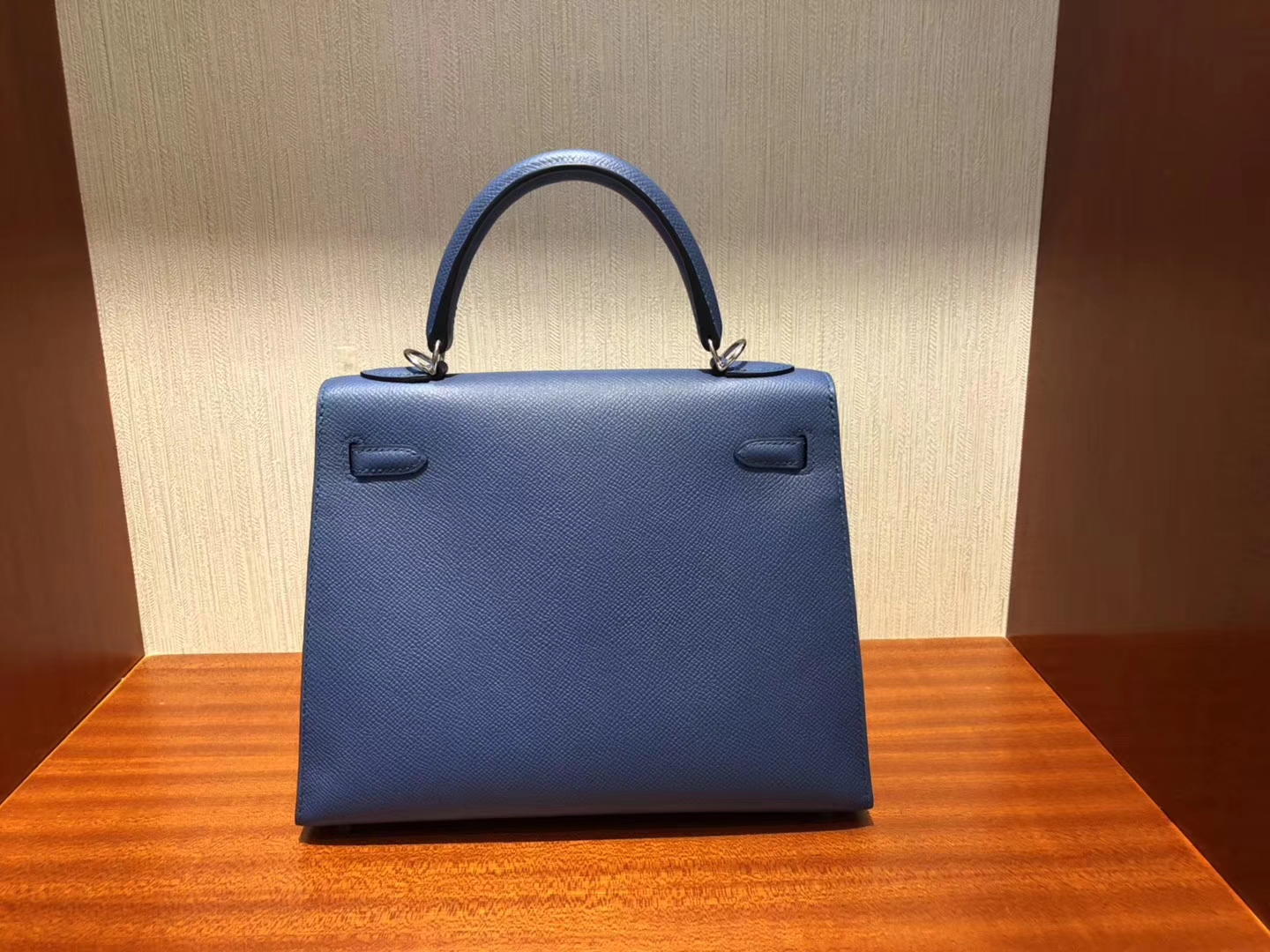 New Arrival Hermes 7R Blue Azur Epsom Calf Kelly25CM Bag Silver Hardware