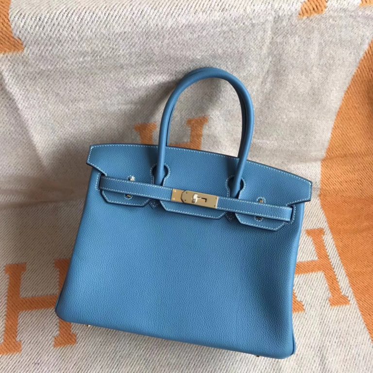 Hermes CK75 Blue Jean Togo Calfskin Birkin 30cm Tote Bag