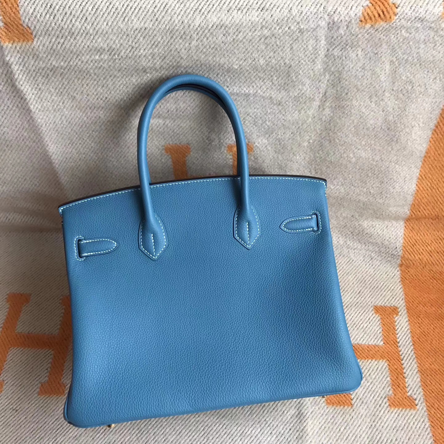 Hot Sale Hermes CK75 Blue Jean Togo Calfskin Birkin30cm Tote Bag