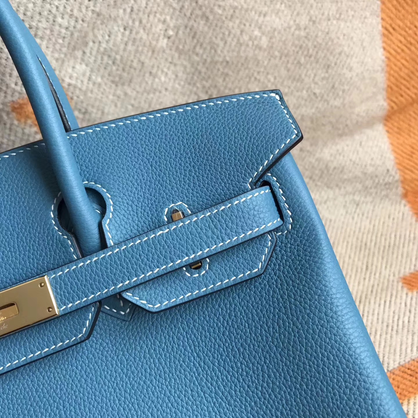 Hot Sale Hermes CK75 Blue Jean Togo Calfskin Birkin30cm Tote Bag