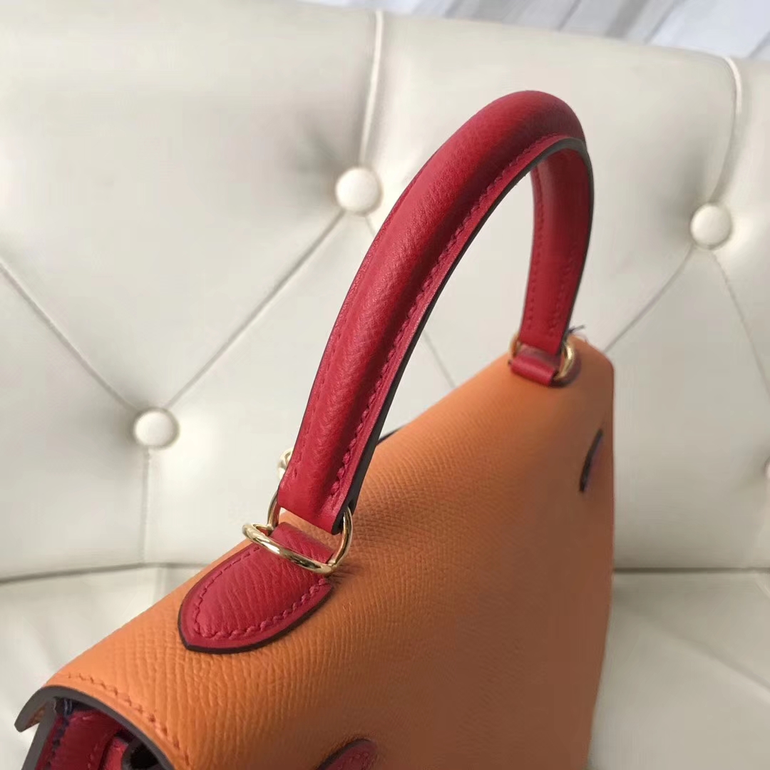 Fashion Hermes Tri-color Epsom Calf Sellier Kelly25CM Bag Gold Hardware