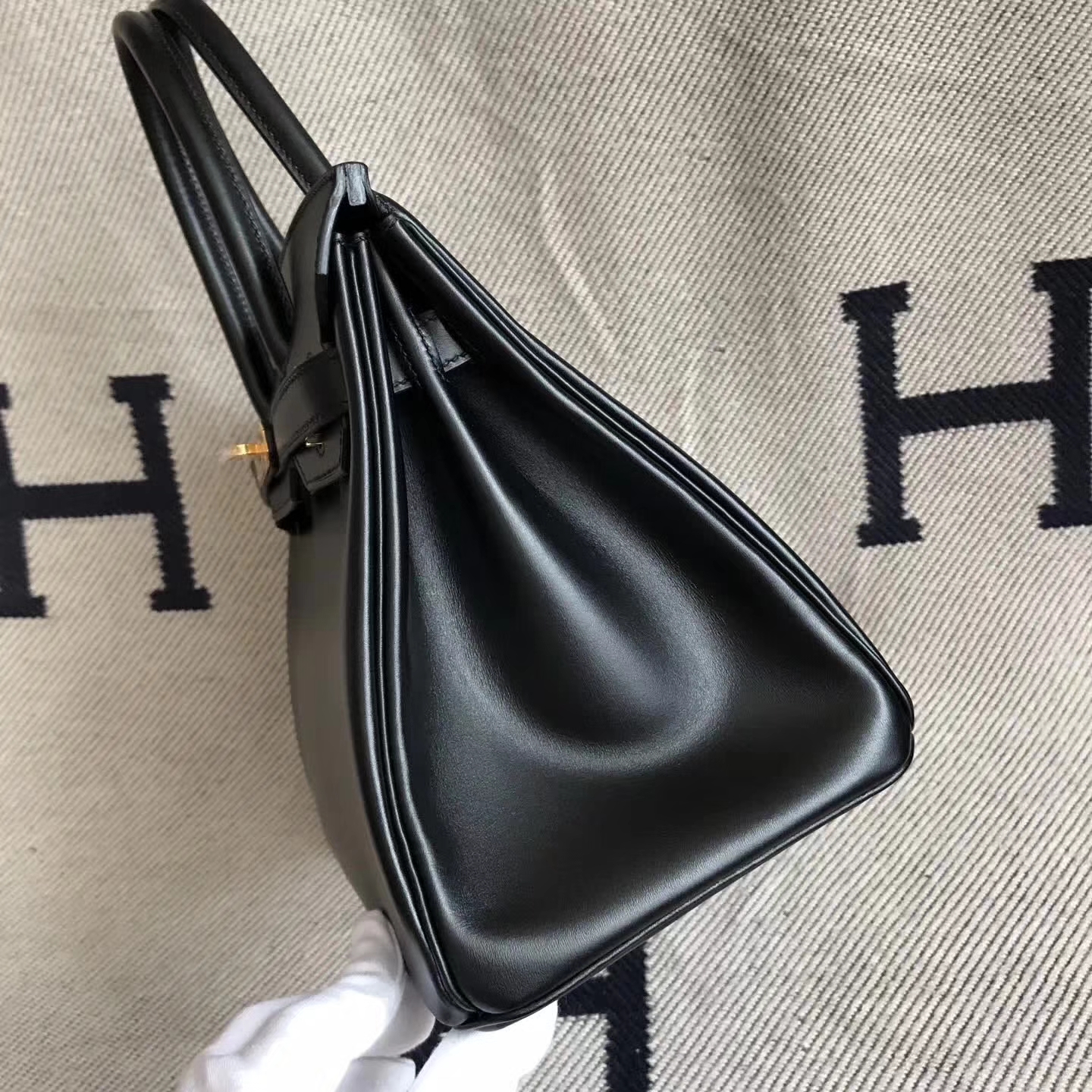 Discount Hermes Box Calfskin Birkin30cm Bag in CK89 Black Gold Hardware