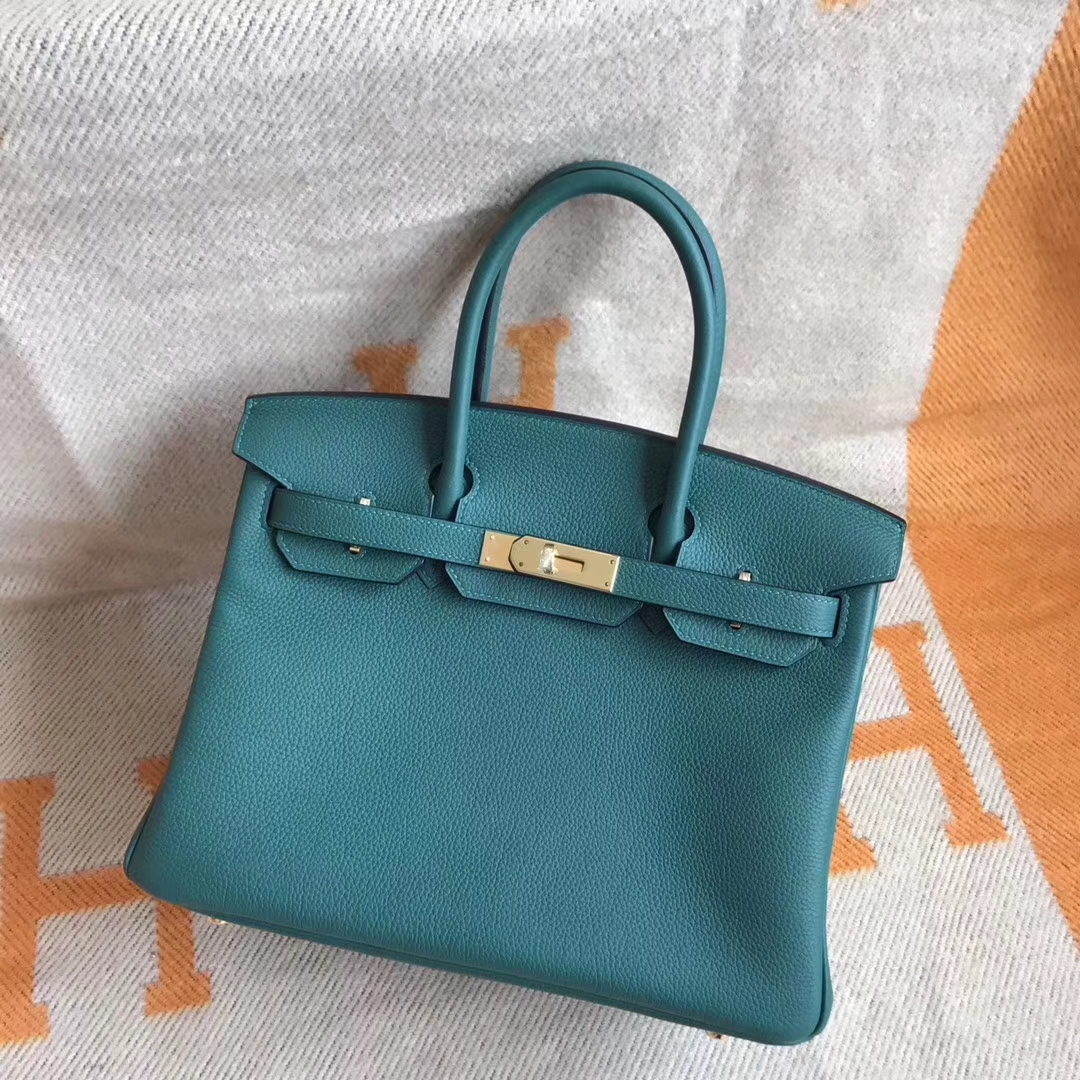 Elegant Hermes Z6 Malachite Green Togo Calfskin Birkin30cm Bag