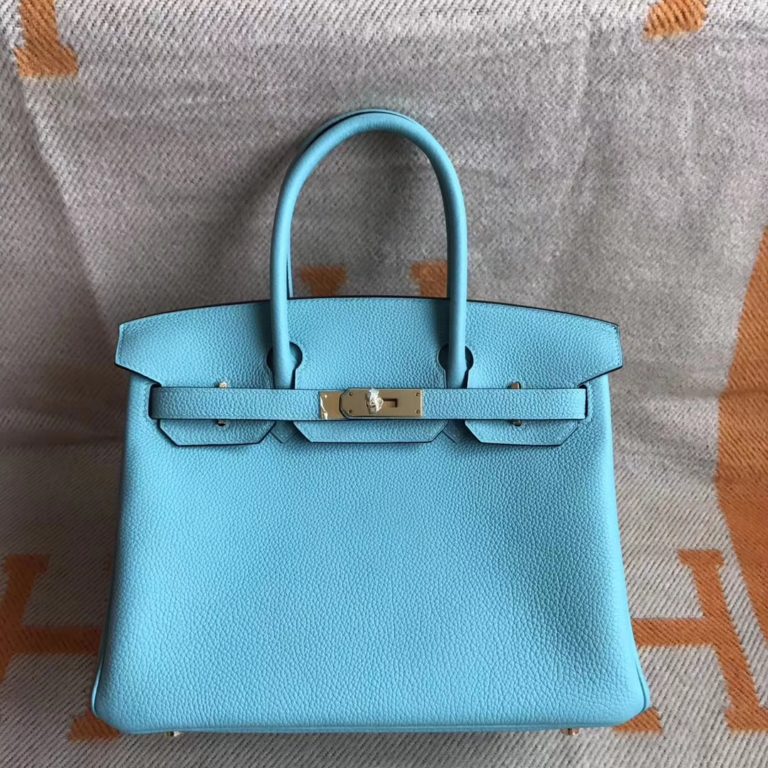 Hermes Togo Calfskin Birkin 30cm Tote Bag in 3P Blue Attol