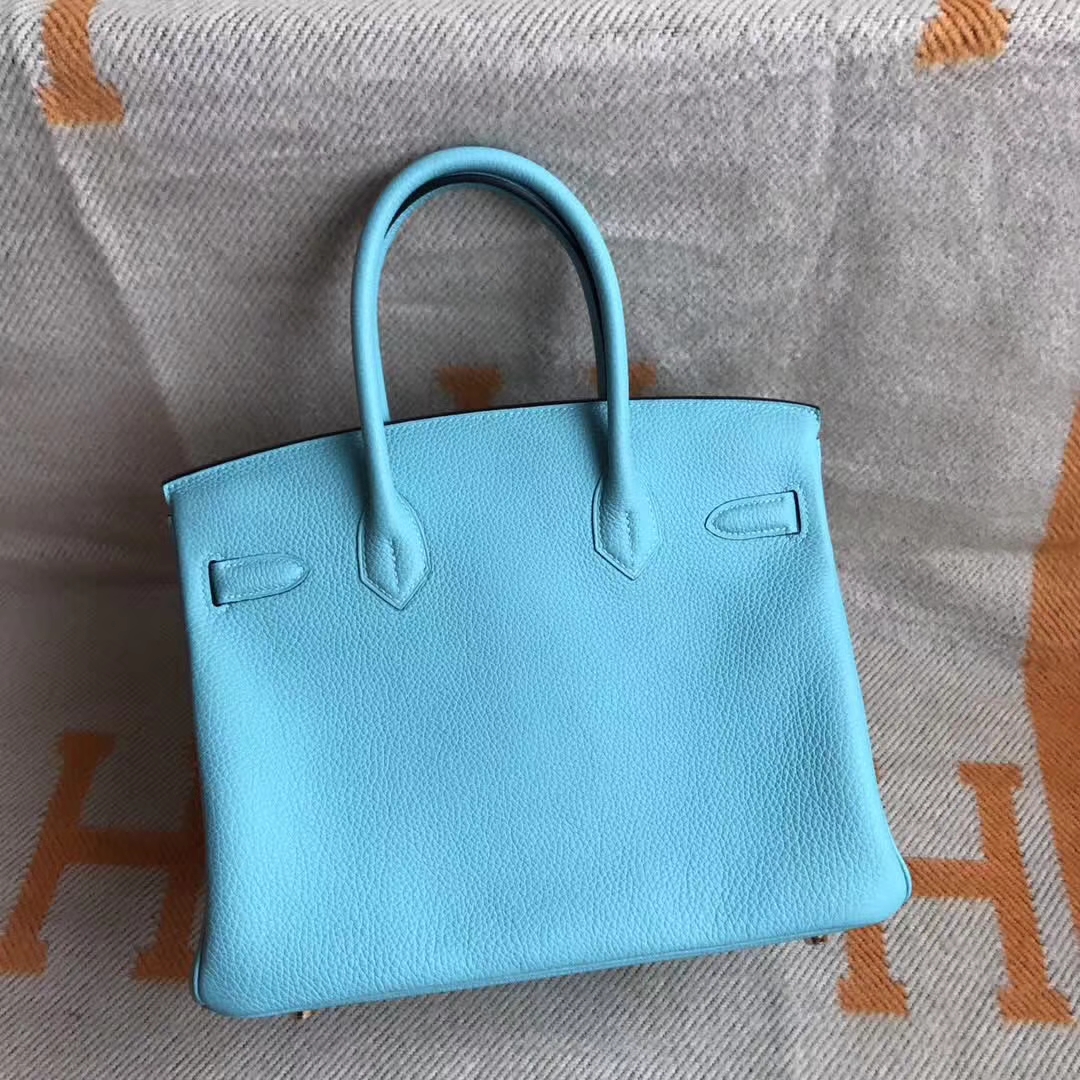 Luxury Hermes Togo Calfskin Birkin30cm Tote Bag in 3P Blue Attol