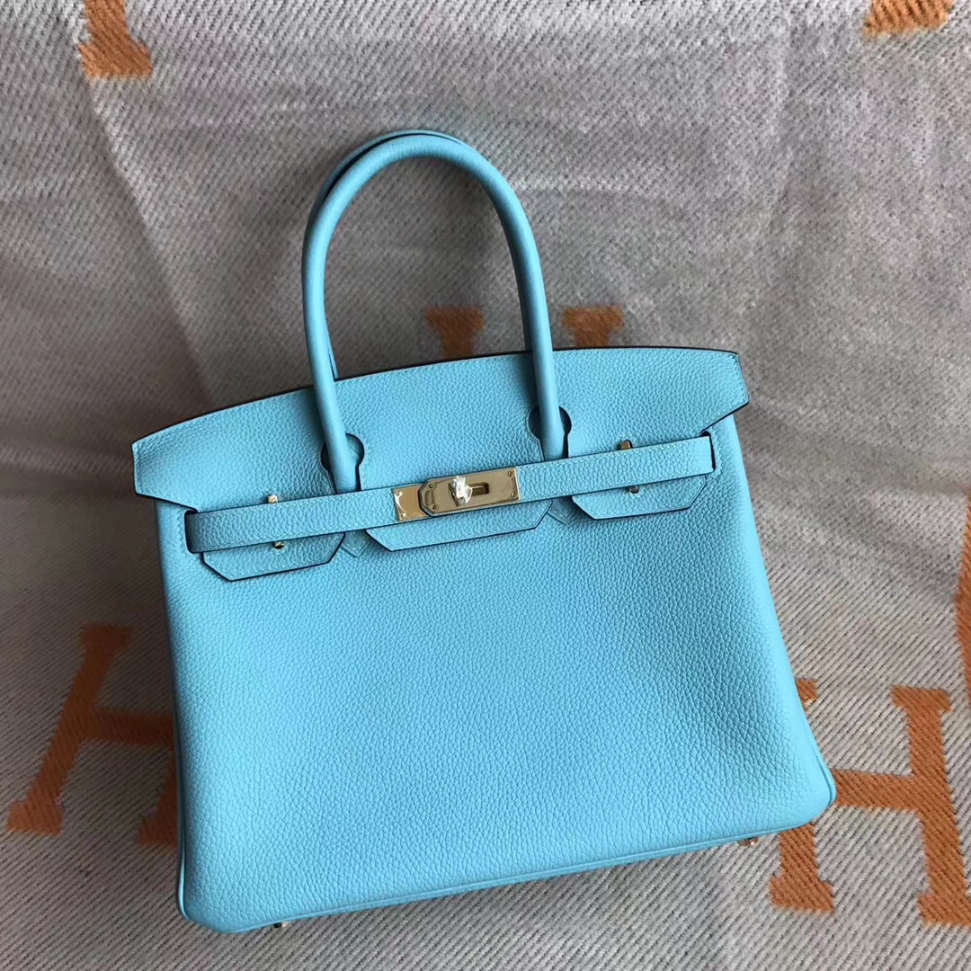 Luxury Hermes Togo Calfskin Birkin30cm Tote Bag in 3P Blue Attol