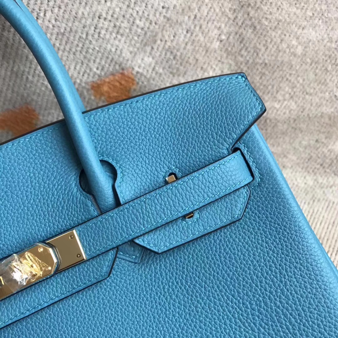Noble Hermes 7K Turquoise Blue Togo Calfskin Birkin30cm Tote Bag