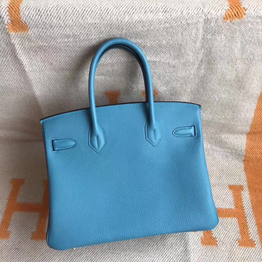 Noble Hermes 7K Turquoise Blue Togo Calfskin Birkin30cm Tote Bag