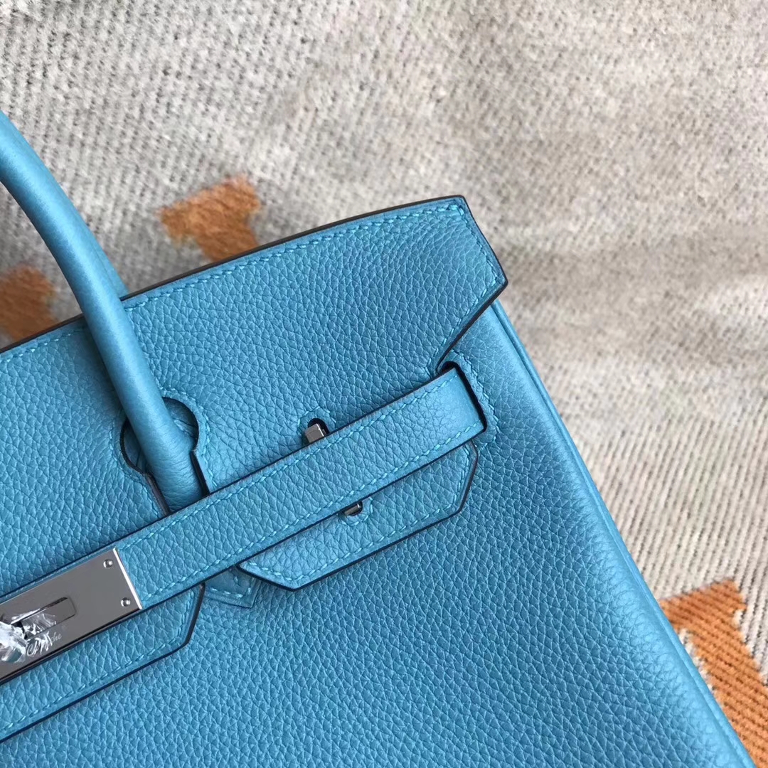 Noble Hermes 7K Turquoise Blue Togo Calfskin Birkin30cm Tote Bag