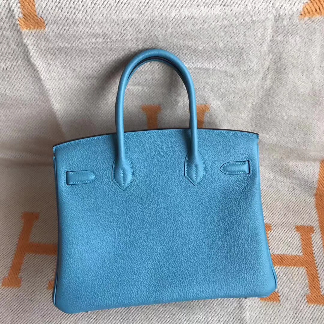 Noble Hermes 7K Turquoise Blue Togo Calfskin Birkin30cm Tote Bag