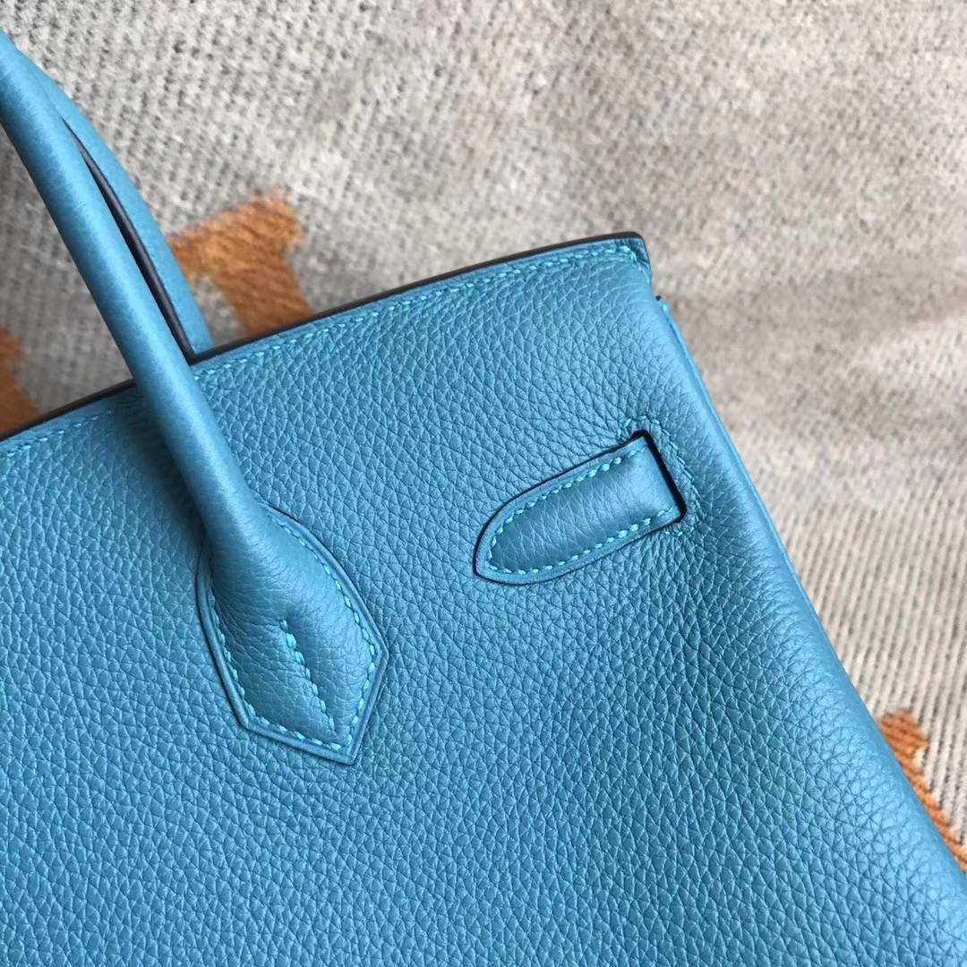 Noble Hermes 7K Turquoise Blue Togo Calfskin Birkin30cm Tote Bag
