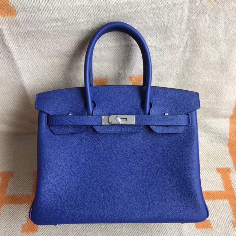 On Hermes 7T Blue Electric Togo Calfskin Birkin Bag 30cm Silver Hardware