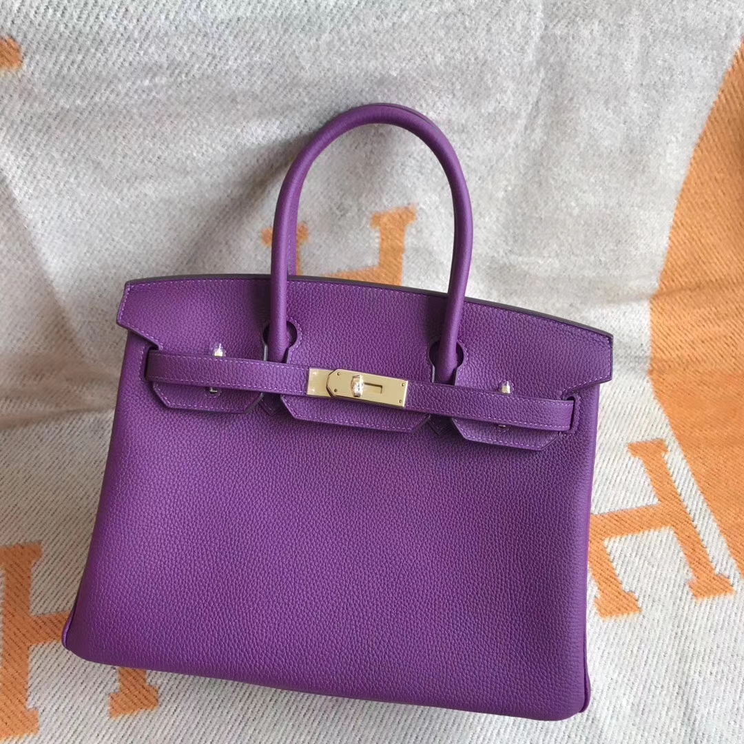 Luxury Hermes Togo Calfskin Birkin Bag30cm in P9 Amenone Gold Hardware