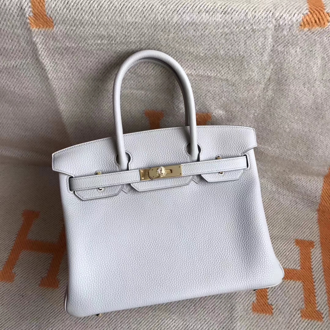 Noble Hermes CK80 Pearl Grey Togo Calfskin Birkin Bag30cm Silver Hardware