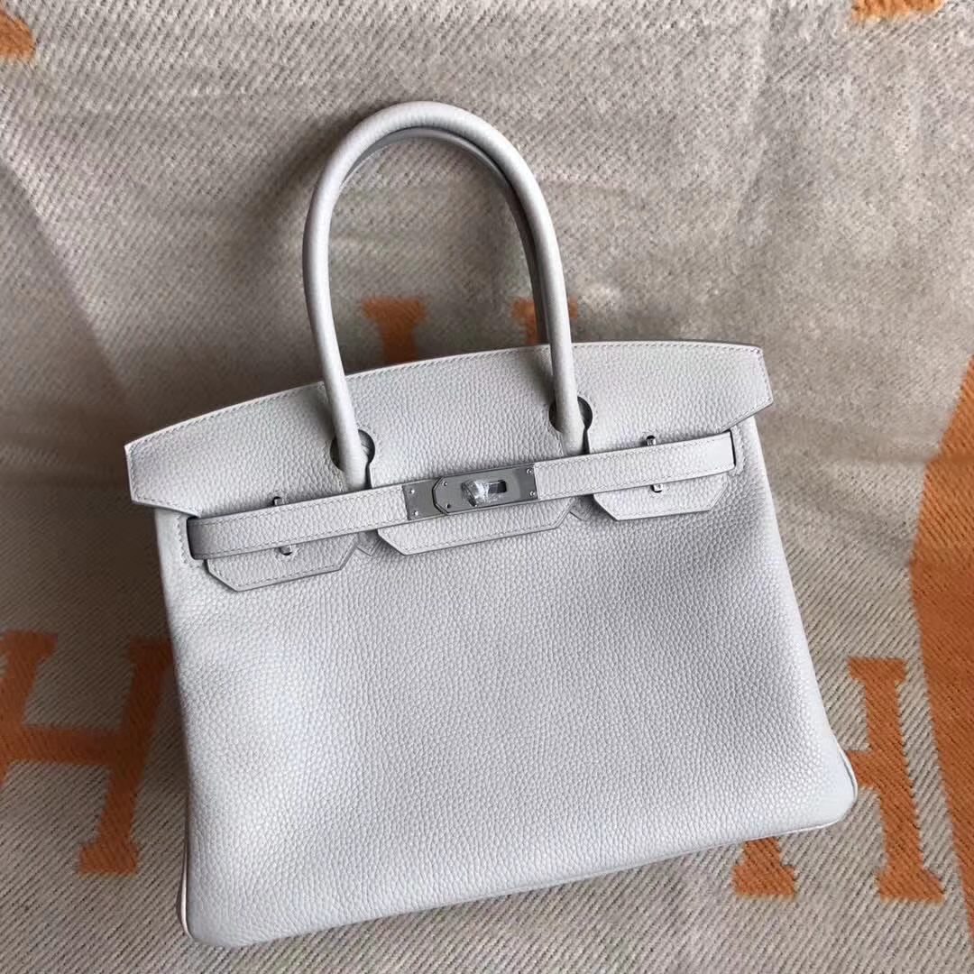 Noble Hermes CK80 Pearl Grey Togo Calfskin Birkin Bag30cm Silver Hardware