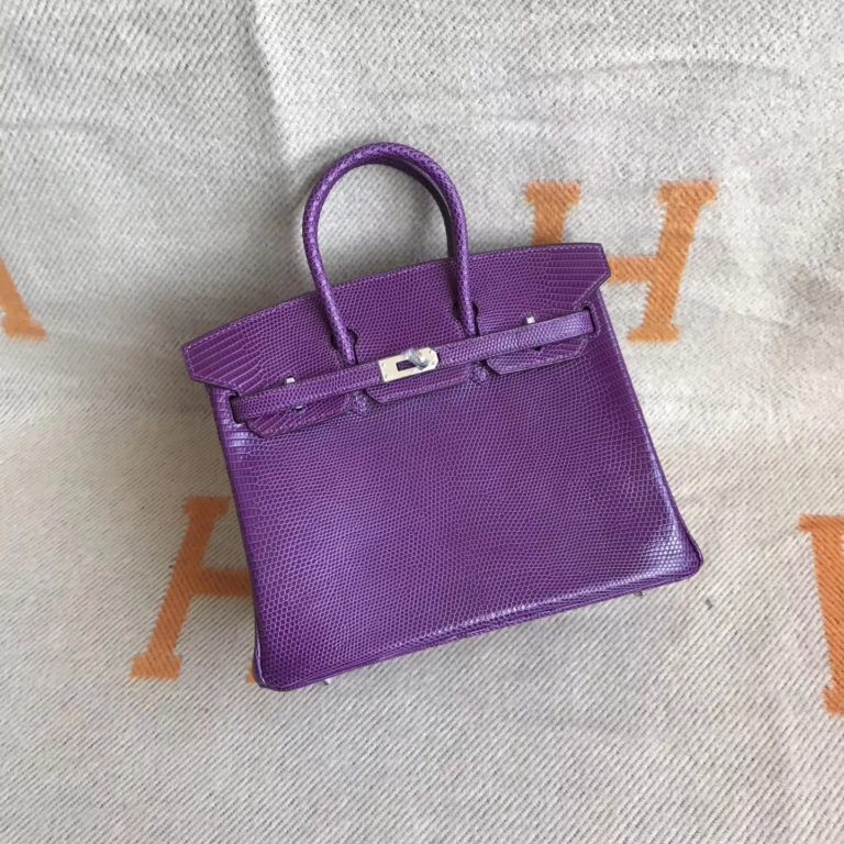 Hermes 9W Violet  Lizard Leather Birkin 30cm Tote Bag Silver Hardware
