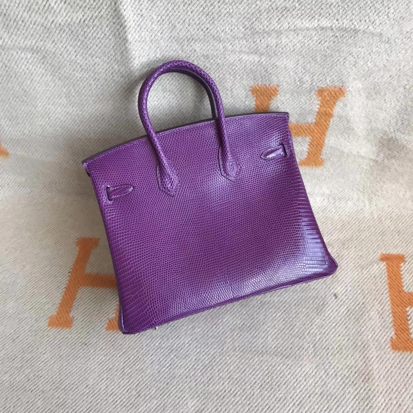 Elegant Hermes 9W Violet  Lizard Leather Birkin30cm Tote Bag Silver Hardware