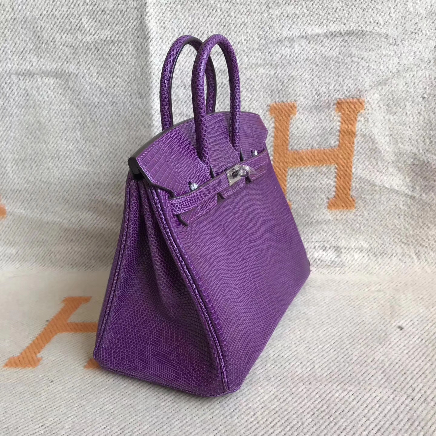 Elegant Hermes 9W Violet  Lizard Leather Birkin30cm Tote Bag Silver Hardware
