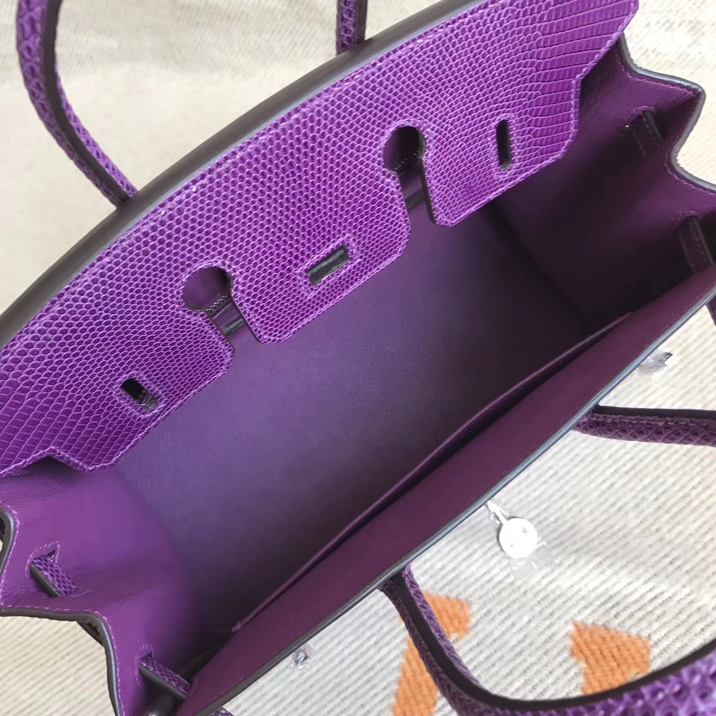 Elegant Hermes 9W Violet  Lizard Leather Birkin30cm Tote Bag Silver Hardware