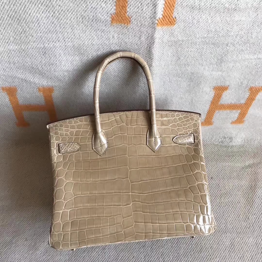 Sale Hermes Milk Tea Color Shiny Crocodile Leather Birkin30cm Bag