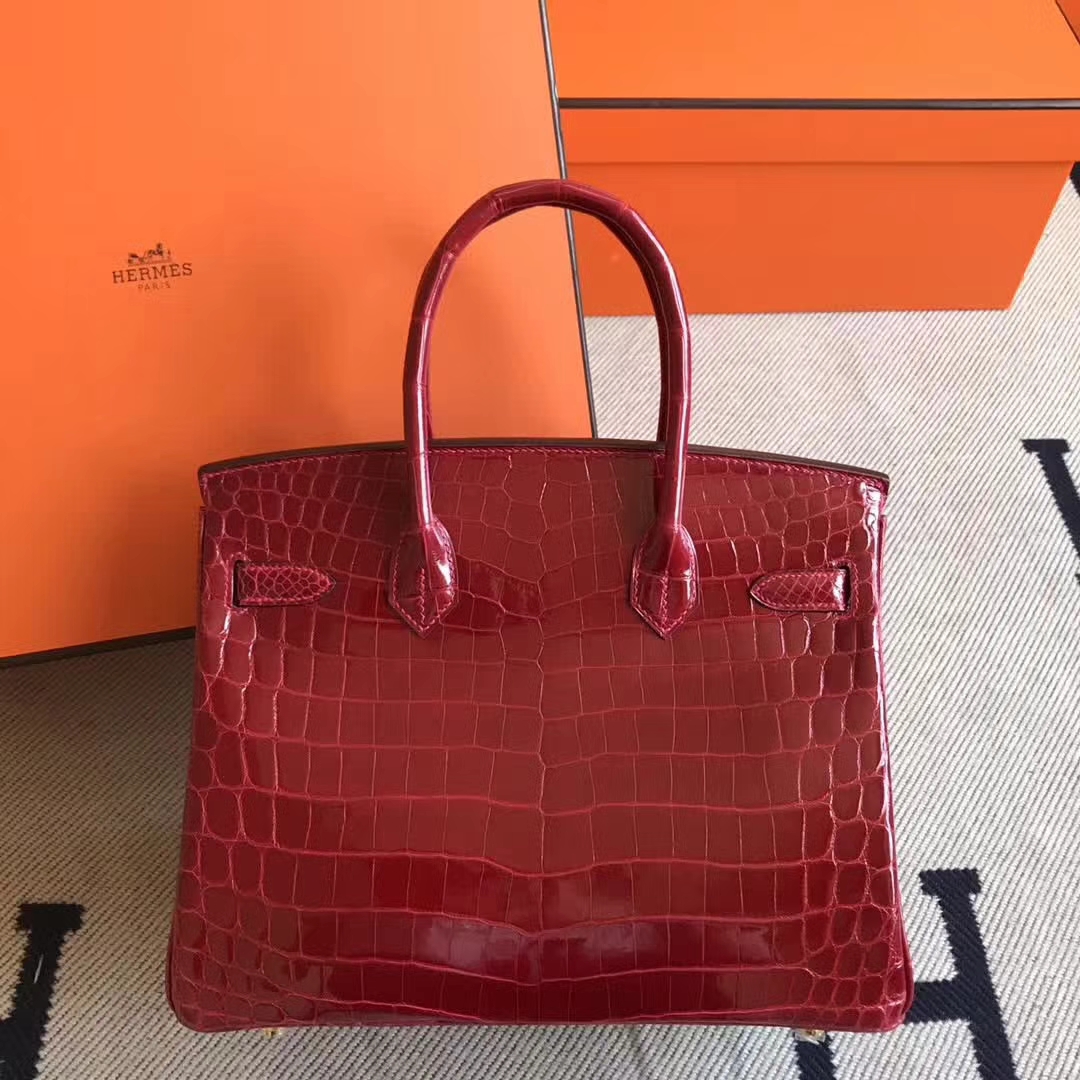 On Sale Hermes CK55 Rouge Hermes  Shiny Crocodile Birkin Bag30CM