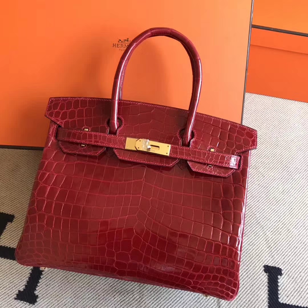 On Sale Hermes CK55 Rouge Hermes  Shiny Crocodile Birkin Bag30CM