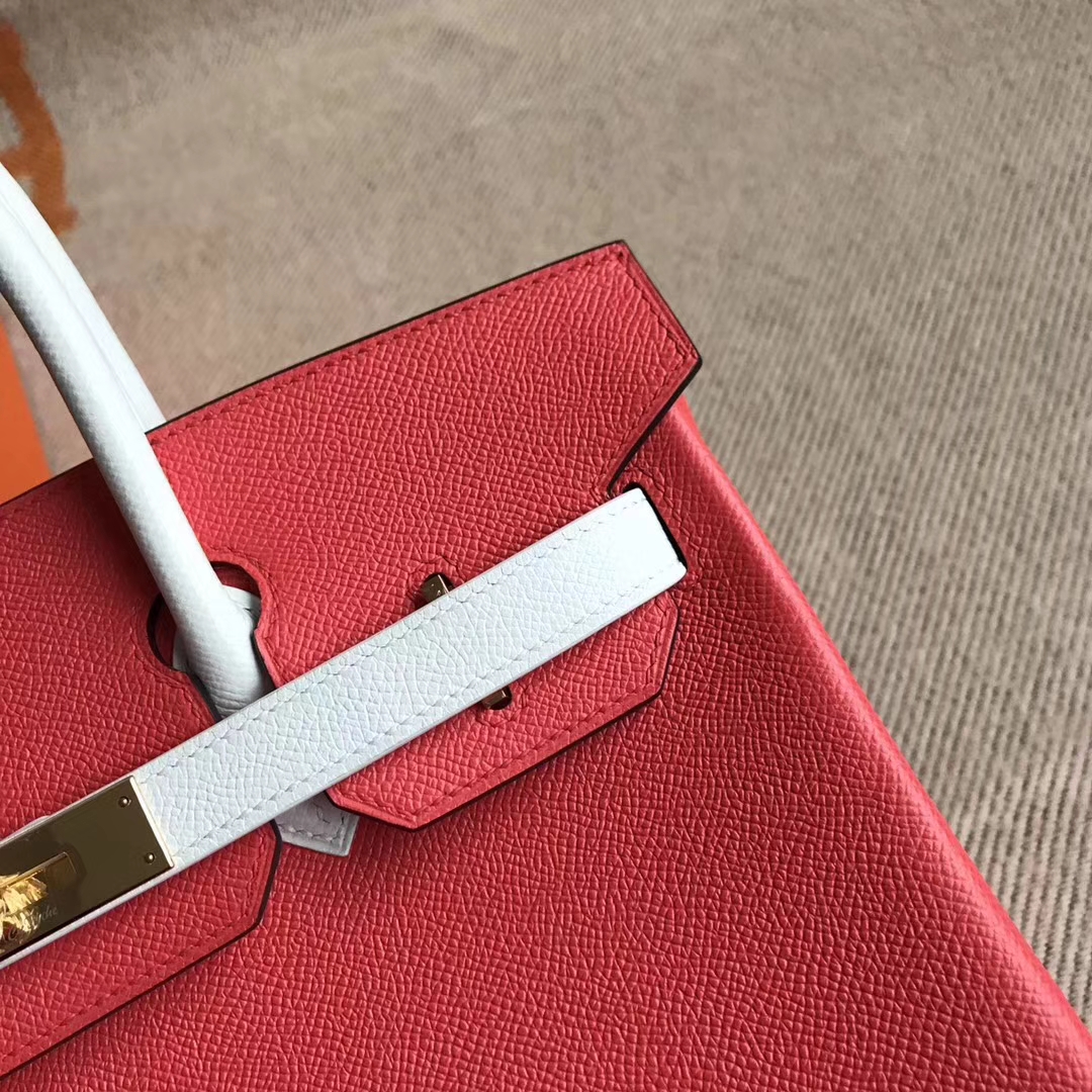 New Arrival Hermes Epsom Calfskin Birkin Bag30CM in T5 Peach Pink &#038; 01 Pure White