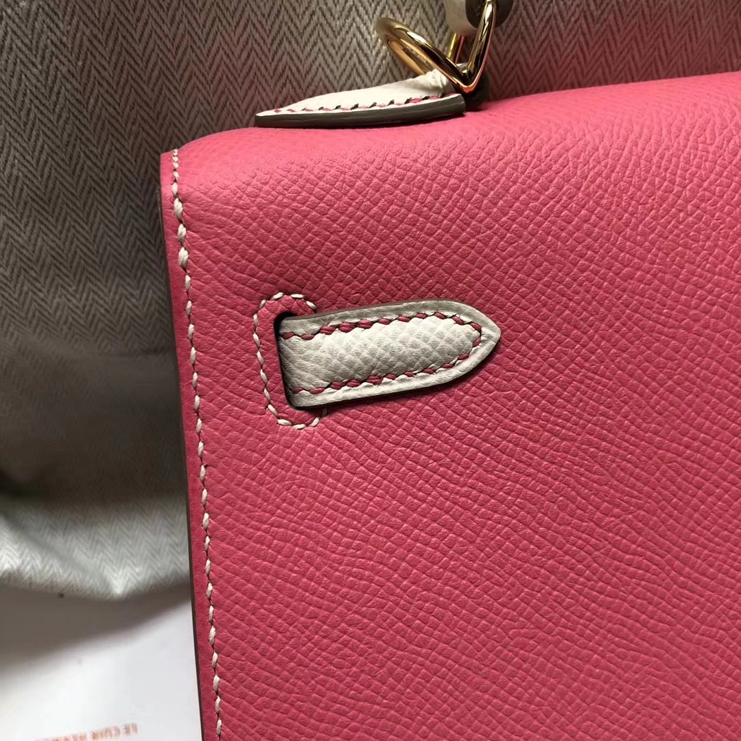 Discount Hermes Epsom Calf Kelly Bag25CM in 8W Rose Azalee/CK10 Craie White Gold Hardware