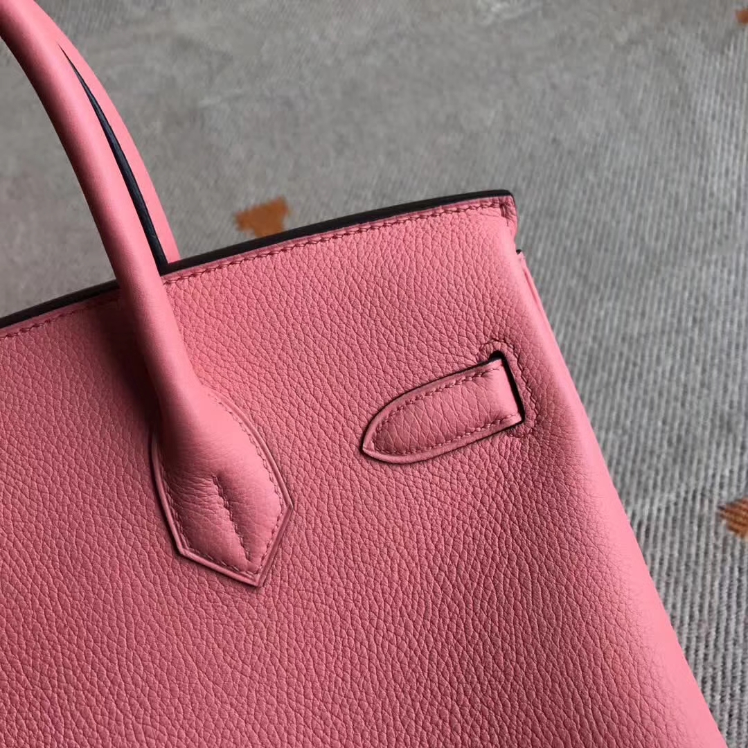 Hermes 8W New Rose Lipstick Togo Leather Birkin30CM Bag Silver Hardware