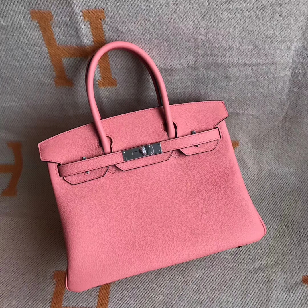 Hermes 8W New Rose Lipstick Togo Leather Birkin30CM Bag Silver Hardware