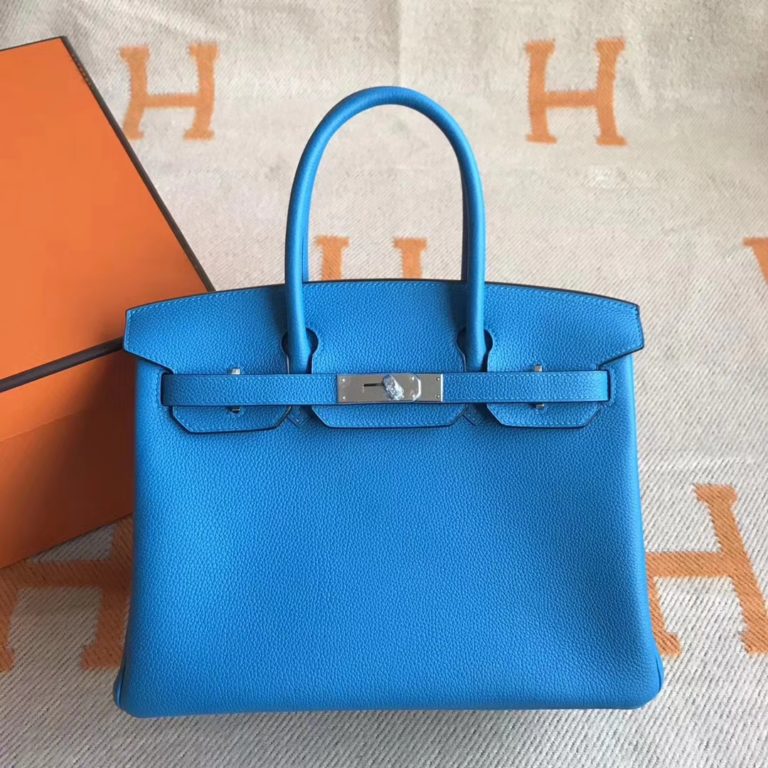 Hermes B3 Blue Zanzibar Togo Calfskin Birkin Bag 30cm Silver Hardware