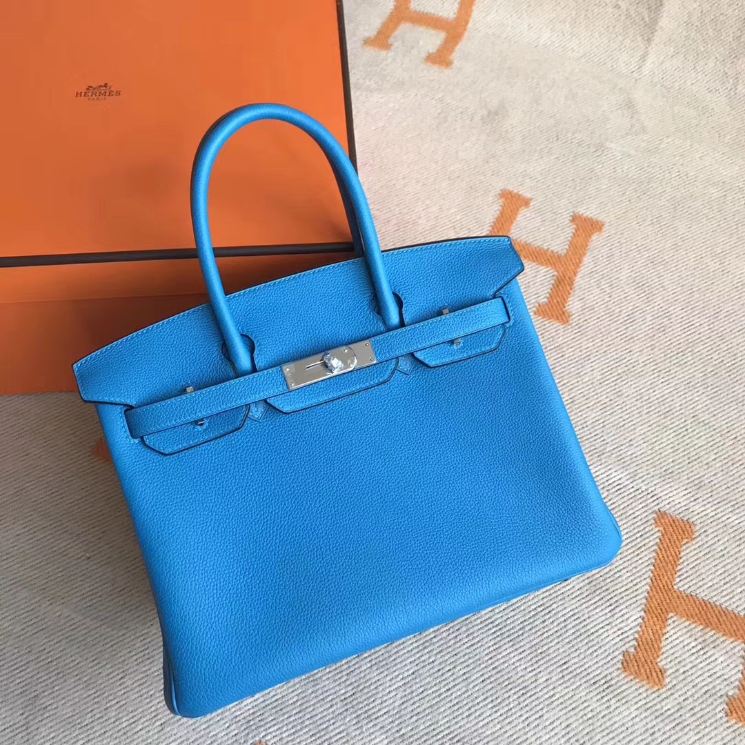 Elegant Hermes B3 Blue Zanzibar Togo Calfskin Birkin Bag30cm Silver Hardware