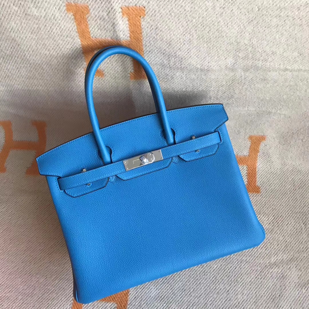 Elegant Hermes B3 Blue Zanzibar Togo Calfskin Birkin Bag30cm Silver Hardware