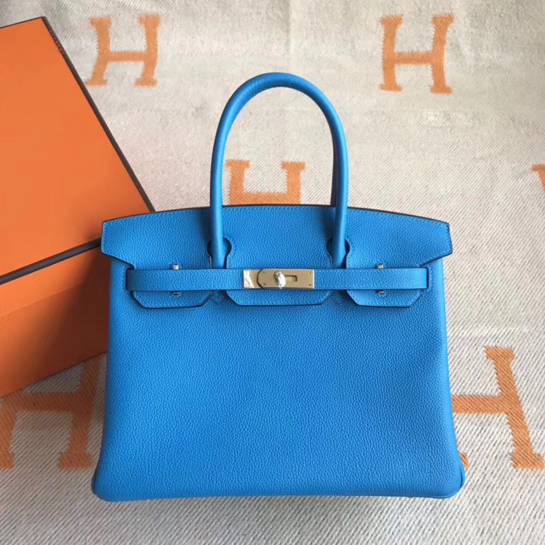 Hermes Togo Calfskin Birkin 30CM in B3 Blue Zanzibar Gold Hardware