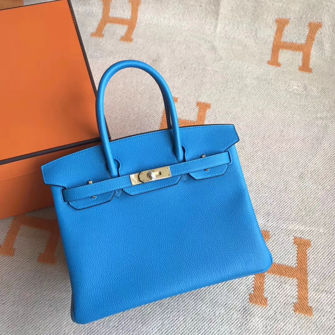 Discount Hermes Togo Calfskin Birkin30CM in B3 Blue Zanzibar Gold Hardware