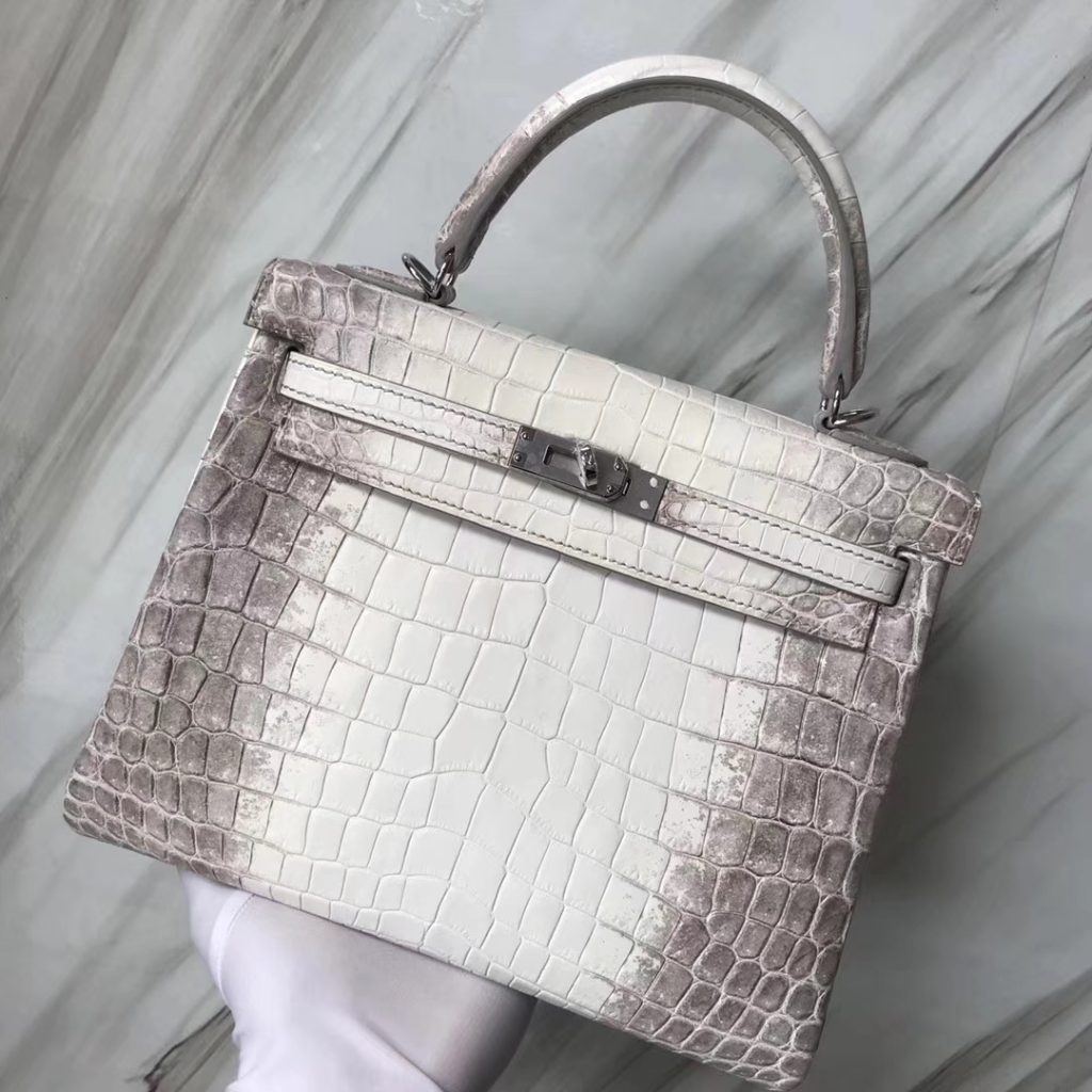 Stock Noble Hermes Himalaya Crocodile Kelly Bag25CM Women&#8217;s Bag Silver Hardware