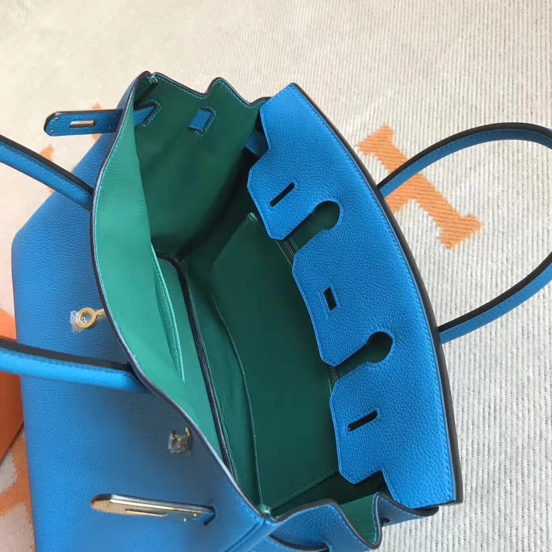 Wholesale Hermes B3 Blue Zanzibar &#038; Malachite Green inner Togo Leather Birkin30CM