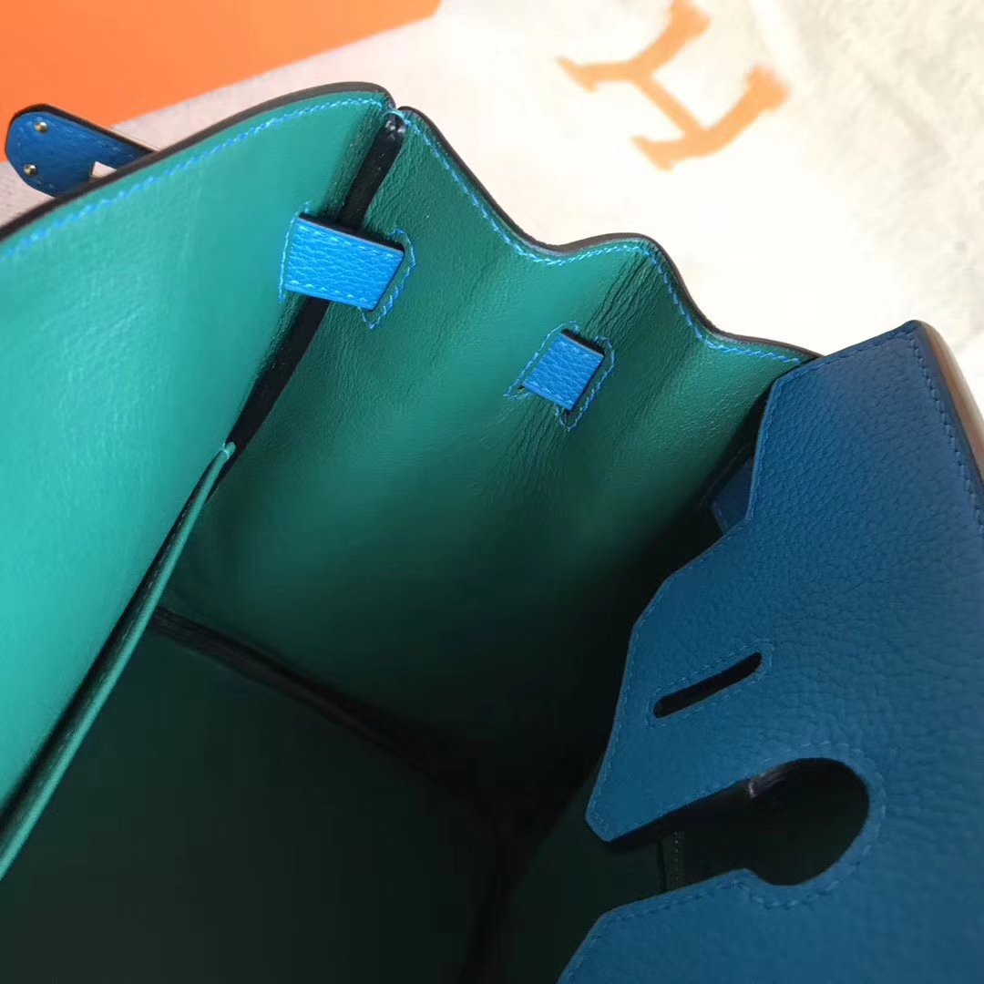 Wholesale Hermes B3 Blue Zanzibar &#038; Malachite Green inner Togo Leather Birkin30CM