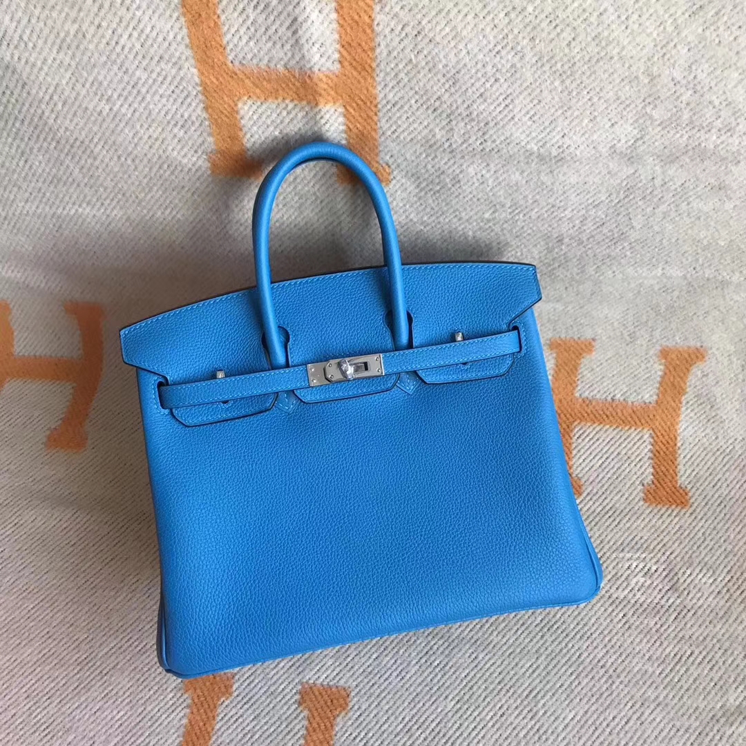 Luxury Hermes B3 Blue Zanzibar Togo Calfskin Birkin30CM Tote Bag Silver Hardware