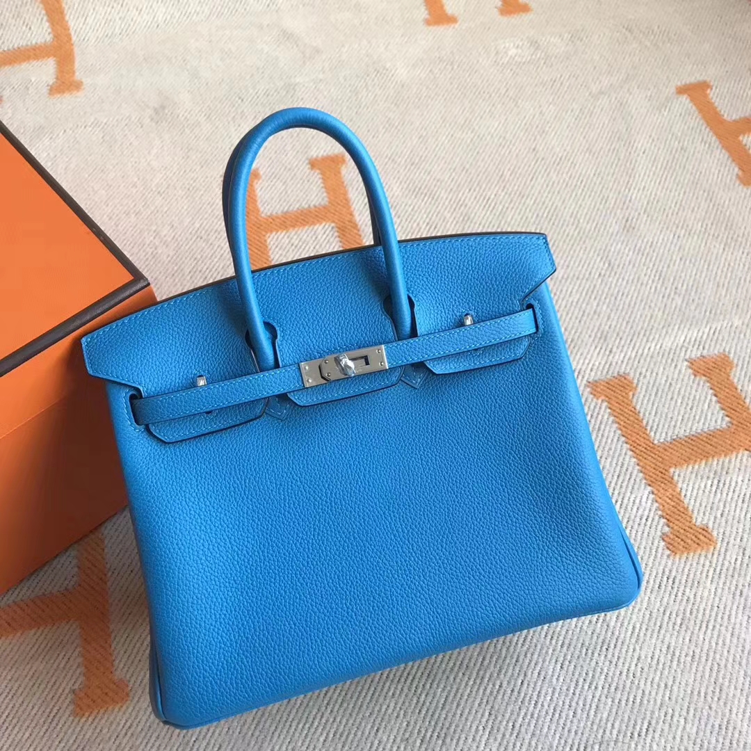 Luxury Hermes B3 Blue Zanzibar Togo Calfskin Birkin30CM Tote Bag Silver Hardware