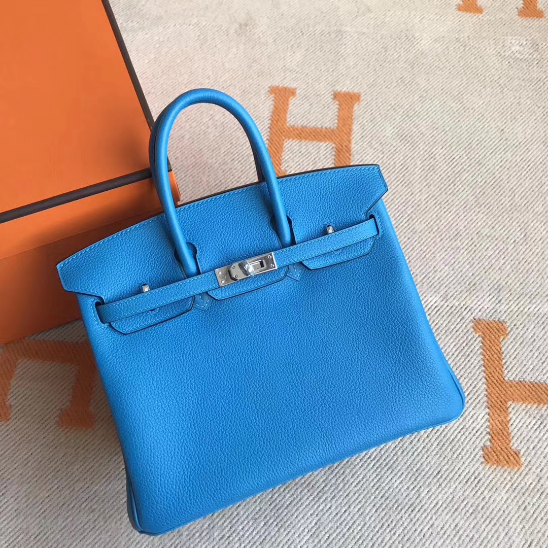 Luxury Hermes B3 Blue Zanzibar Togo Calfskin Birkin30CM Tote Bag Silver Hardware