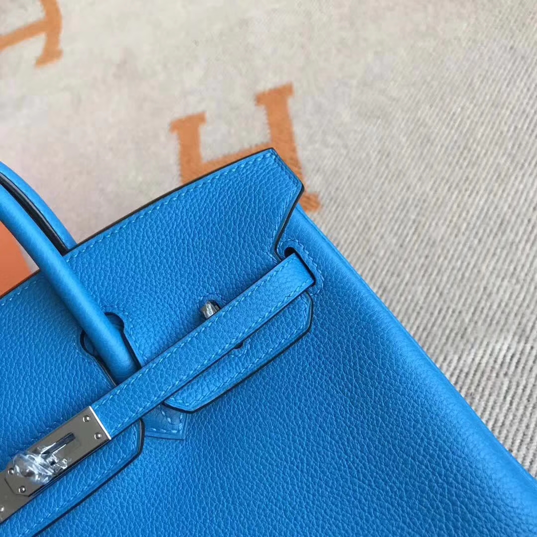 Luxury Hermes B3 Blue Zanzibar Togo Calfskin Birkin30CM Tote Bag Silver Hardware
