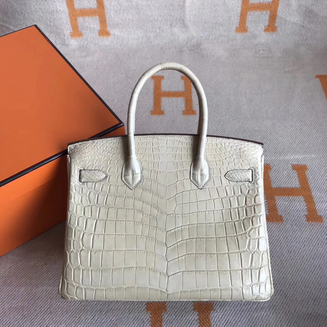 New Hermes Straw Yellow Matt Crocodile Leather Birkin Bag30CM Silver Hardware