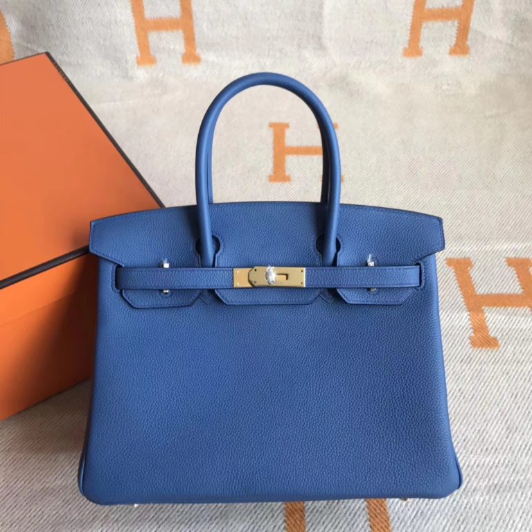 Hermes 2R Blue Agate Togo Calfskin Birkin Bag 30CM Gold Hardware