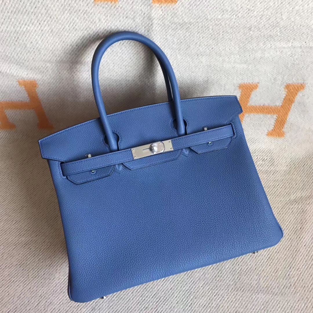 Discount Hermes 2R Blue Agate Togo Calfskin Birkin30CM Tote Bag Silver Hardware