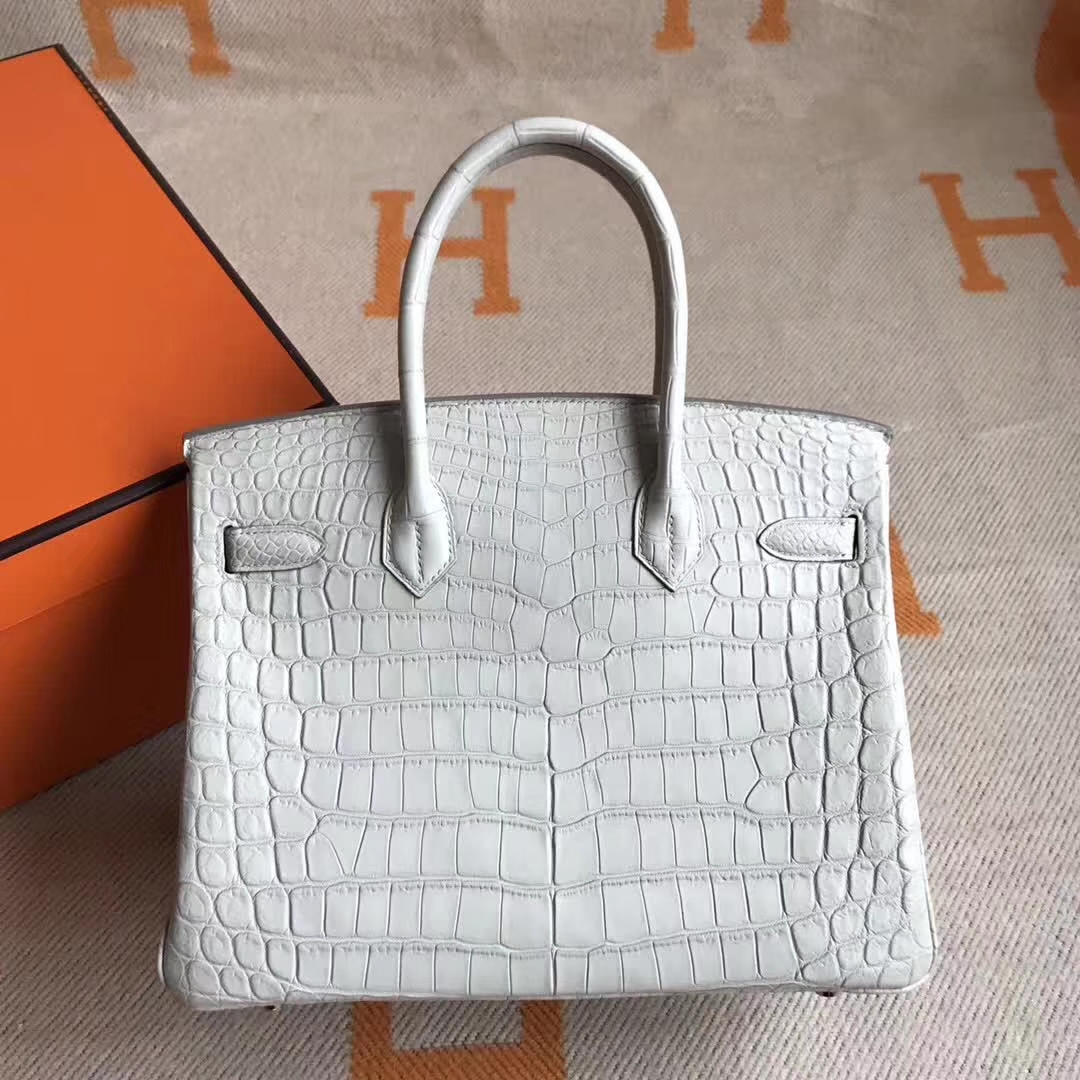 Cheap Hermes 8L Beton White Crocodile Matt Leather Birkin30CM Bag