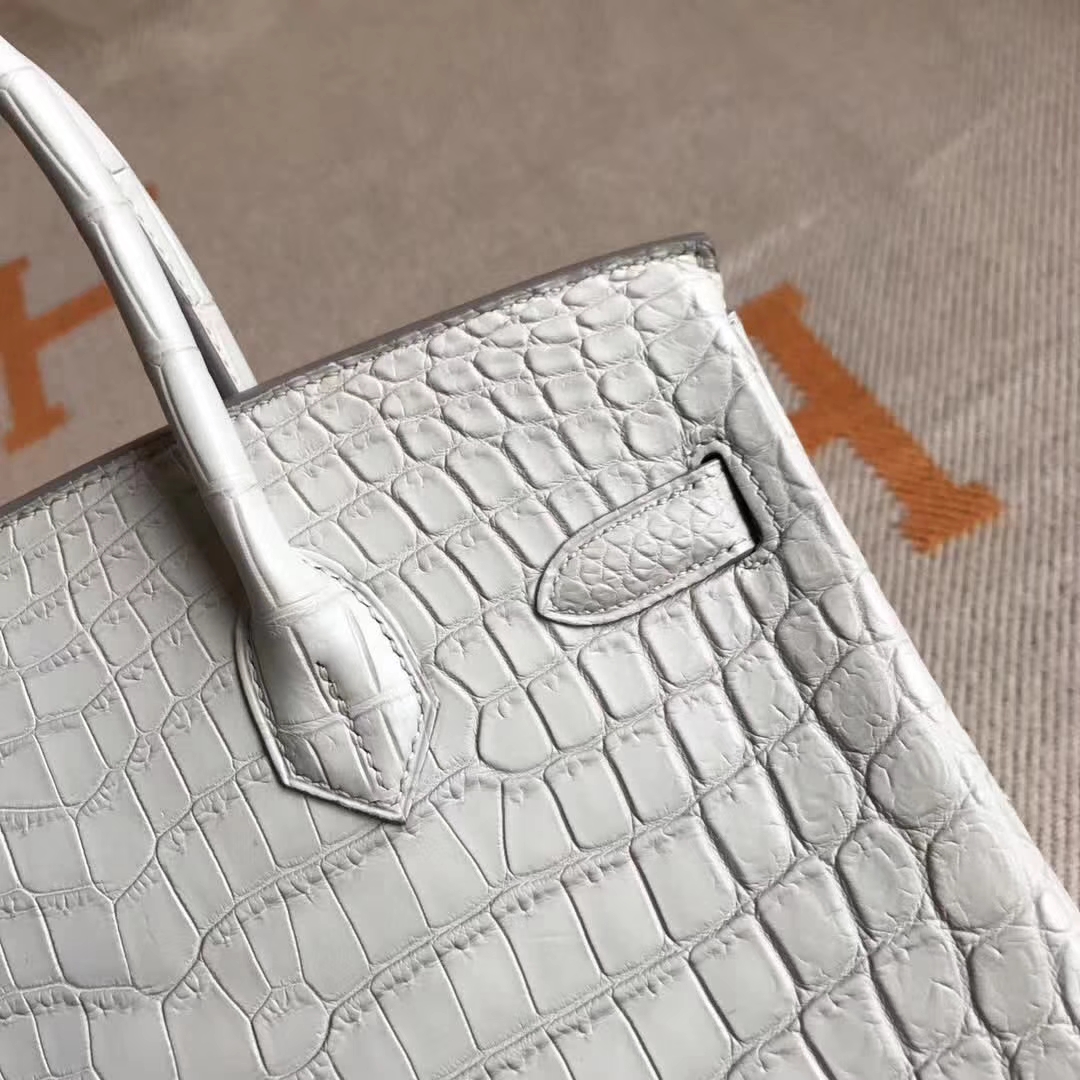 Cheap Hermes 8L Beton White Crocodile Matt Leather Birkin30CM Bag