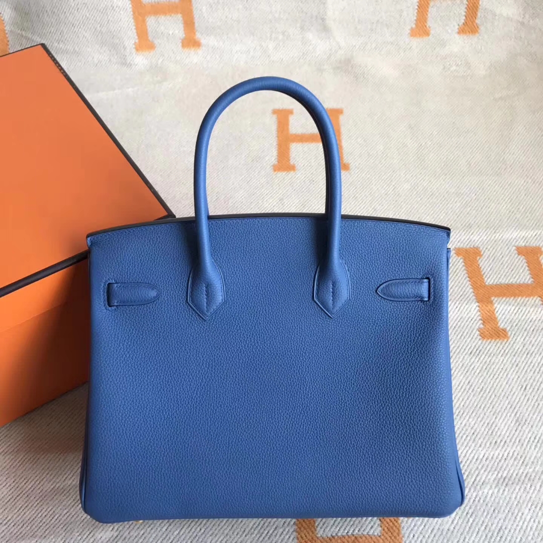 Wholesale Hermes 7W Blue Izmir Togo Calfskin Birkin Bag30CM Gold Hardware